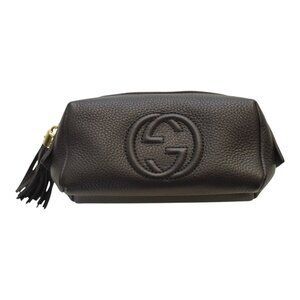 Gucci Soho Leather Cosmetic Pouch with Tassel in Black pebbled leather & tassel